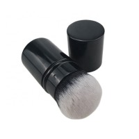 Sialia Private Label Retractable Kabuki Vegan Black Portable Makeup brush Soft Bristles Cheek Powder Foundation Cosmetic Tool