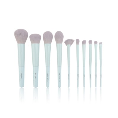 New Products 2020 Custom Logo 10 pcs long Aluminum Ferrule Cosmetic Makeup Brush Set Powder Eye shadow Lip brushes