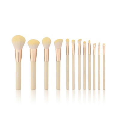 12PCS Aluminium Ferrule Wooden Handle Makeup Brushes